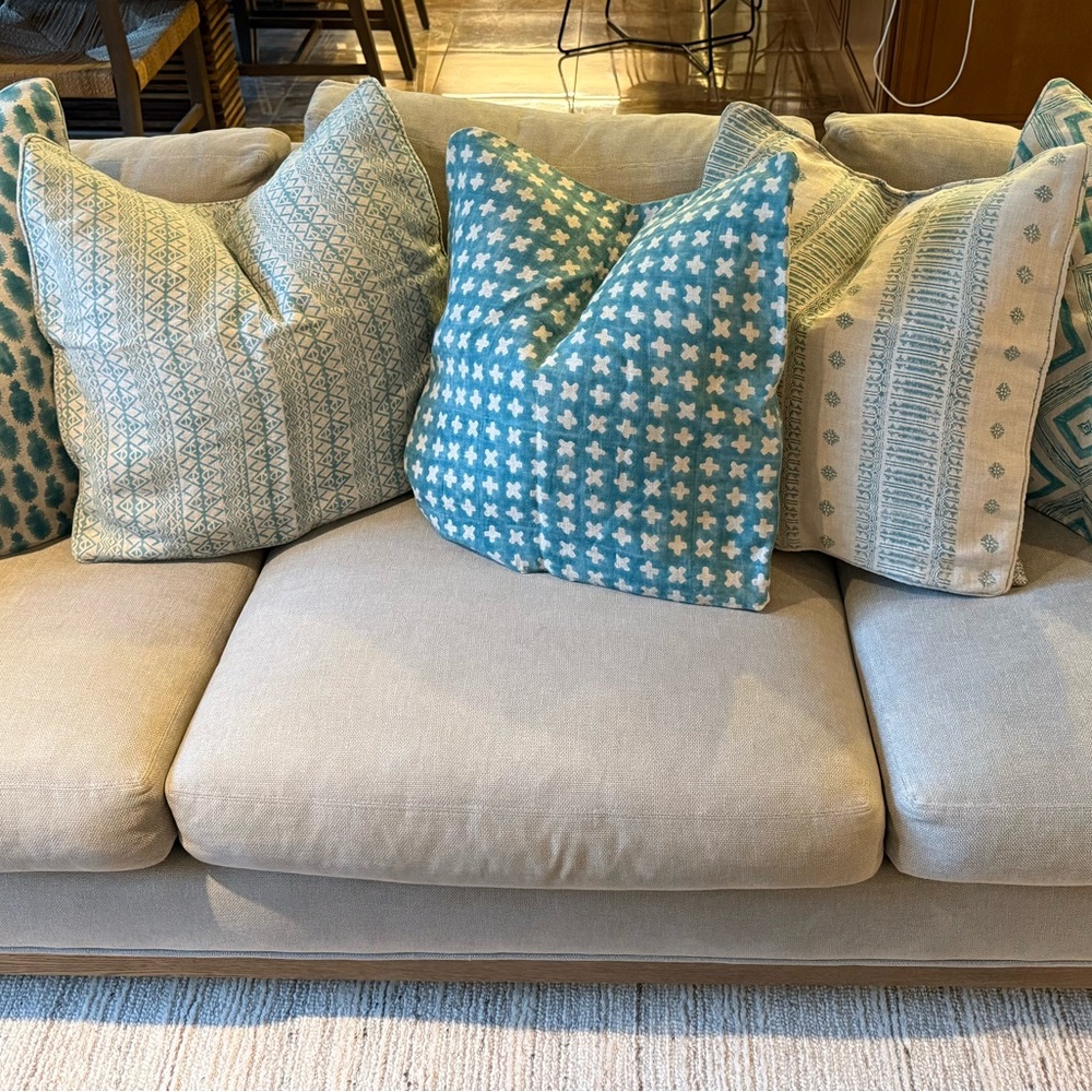 Turquoise and Cream Patterned Throw Pillows - Picture 3 of 8